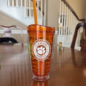 Clemson Parent Orange Tumbler with Straw